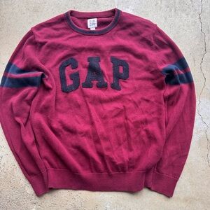 GAP Men's Burgundy Sweater with Black Details